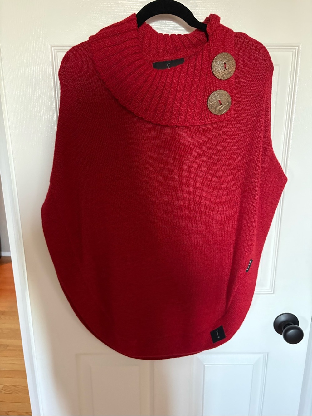 Urku Button-Shoulder Red Knit Poncho Sweater